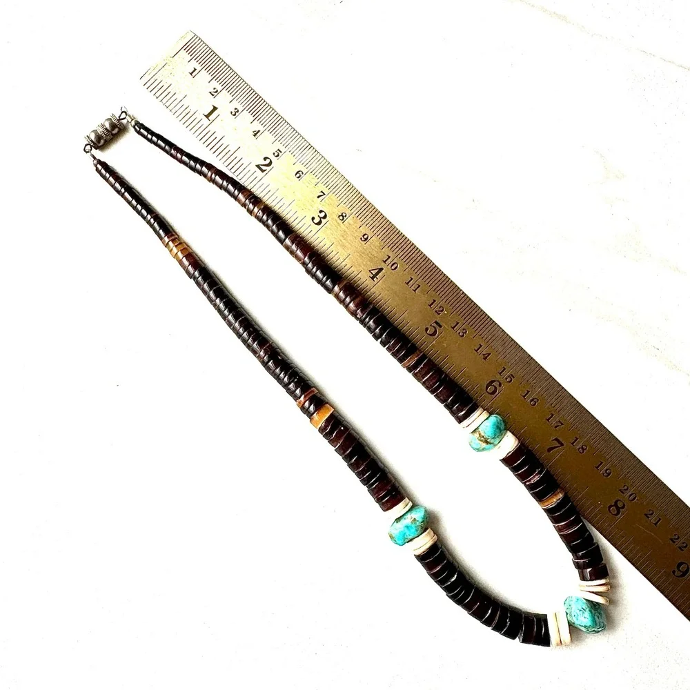 VTG Native Amer Heishe Necklace Turquoise 18in Choker Graduated Santo Domingo